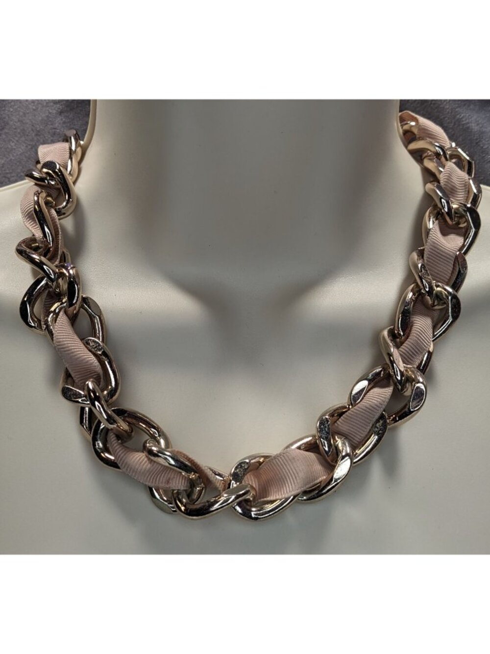Y2K Icing Ribbon & Chain Rose Gold Tone Statement Necklace
